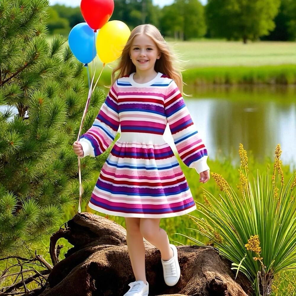 Janie and Jack NWT 68.00 Colorful Striped Soft Cozy Sweater Dress Size 6